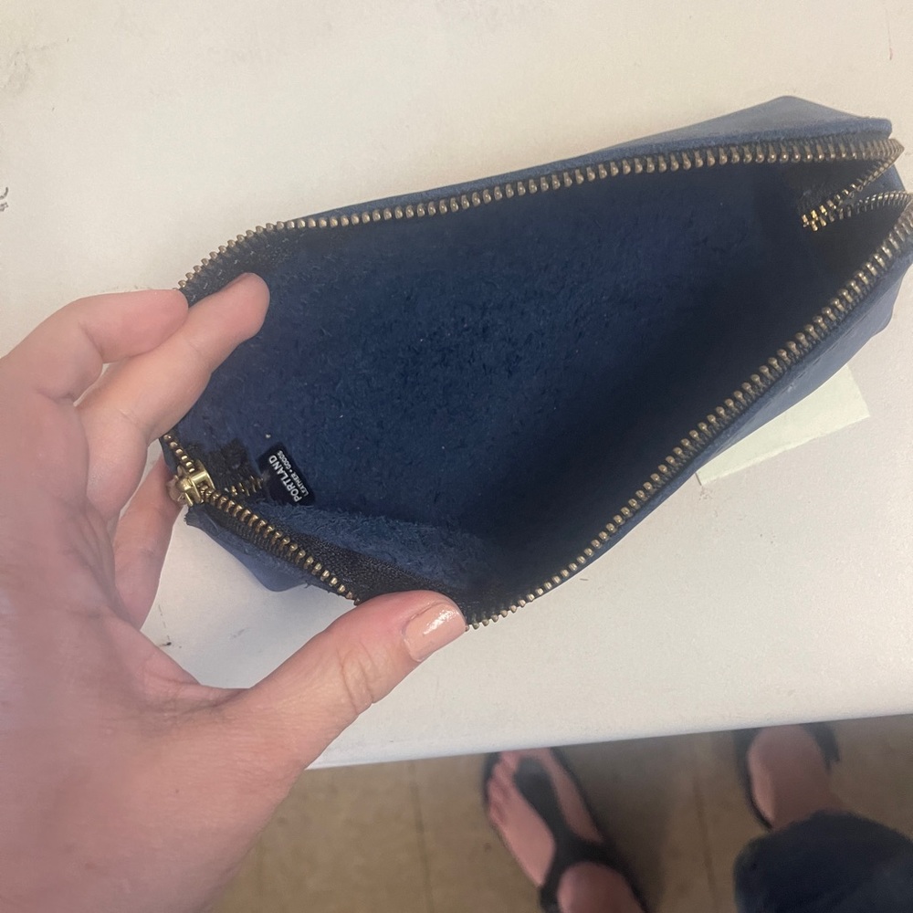EUC Portland leather pencil case blue